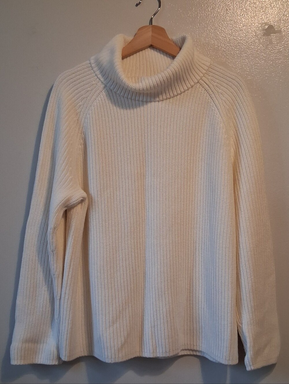 Lands' End Off White Cream Turtleneck Tunic Sweater Cotton